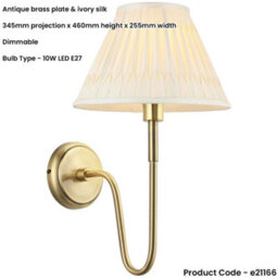 Loops Indoor Antique Brass Plate Wall Light - Ivory Silk Shade - Dimmable 10W Led E27 - thumbnail 2