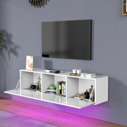High Gloss Led Tv Cabinet Stand Unit Wall Mounted Floating Cupboard Furniture - thumbnail 1