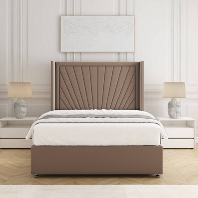 Bsspoke Alina Divan Bed Set Mink Plush Velvet 54Inch Wingedback Panel Headboard & Mattress No Drawers In All Sizes - image 1