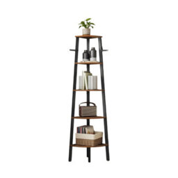 Modcraft Rustic 5-Tier Corner Ladder Shelf And Industrial Bookcase & Plant Stand - thumbnail 4
