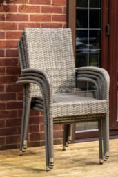 Sh&g Heaton 4 Seat Dining Table Set - 5 Piece Round Table & Chairs - Grey Rattan With Grey Cushions - Indoor & Outdoor - thumbnail 3