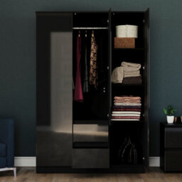 Lassic Vida Designs Glinton 3 Door 2 Drawer Wardrobe (100% Fsc), Black - thumbnail 3