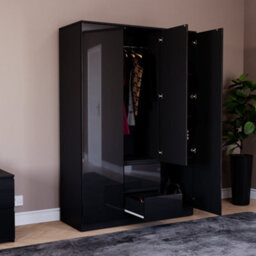 Lassic Vida Designs Glinton 3 Door 2 Drawer Wardrobe (100% Fsc), Black - thumbnail 6