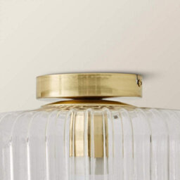 Valuelights Calpe Large Gold Flush Ceiling Light With Ribbed Clear Shade And Bulb - thumbnail 4