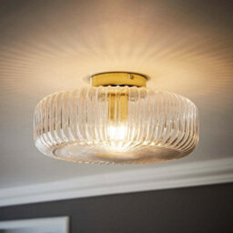 Valuelights Calpe Large Gold Flush Ceiling Light With Ribbed Clear Shade And Bulb - thumbnail 5