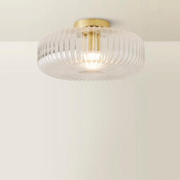 Valuelights Calpe Large Gold Flush Ceiling Light With Ribbed Clear Shade And Bulb - thumbnail 6