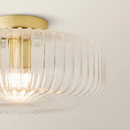 Valuelights Calpe Large Gold Flush Ceiling Light With Ribbed Clear Shade And Bulb - thumbnail 3