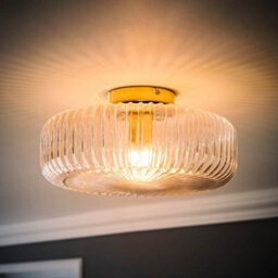Valuelights Calpe Large Gold Flush Ceiling Light With Ribbed Clear Shade And Bulb - thumbnail 1