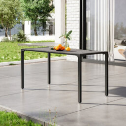 Breeins Rectangular Outdoor Garden Wood Effect Dining Table With Parasol Hole For Outdoor Dining And Garden, Grey - thumbnail 1