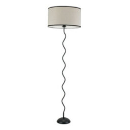 Valuelights Wiggle Black Metal Single Stem Floor Lamp With Linen Black Trim Drum Shade - thumbnail 2