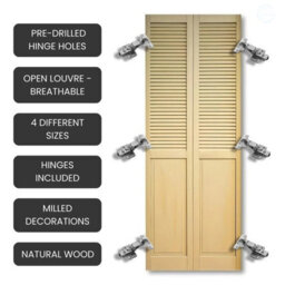 Louvre Wardrobe Cupboard Door Natural With Hinges & Pre Drilled Holes Sizes 2050X610 - thumbnail 2