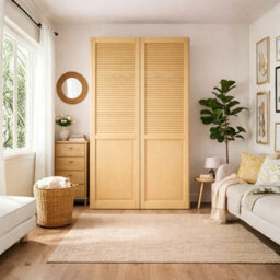 Louvre Wardrobe Cupboard Door Natural With Hinges & Pre Drilled Holes Sizes 2050X610 - thumbnail 3