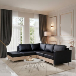 Orlando Wood Corner Sofa For Living Room With Metal Legs Wooden Frame And Cushions 2355X212X85 Cm Black And Artisan Left - thumbnail 1
