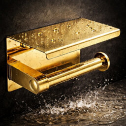 Billtix Toilet Roll Holder Wall Mounted With Shelf Stainless Steel Toilet Paper Holder Bathroom Tissue Roll Storage In Gold - thumbnail 5