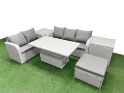 Fimous 6 Seater Pe Rattan Wicker Garden Furniture Conservatory Sofa Set Adjustable Lifting Table Big Footstool 2 Side Table - thumbnail 1
