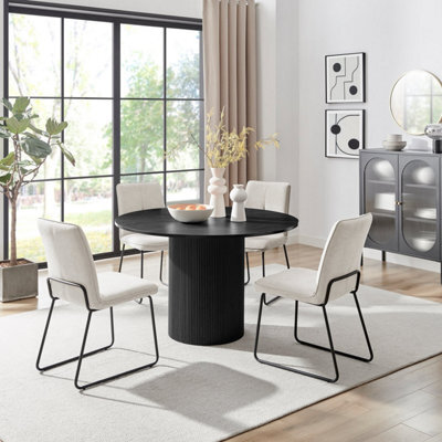 Furniturebox Uk Penrose Black Round Dining Table & 4 Taupe Halle Chairs - image 1