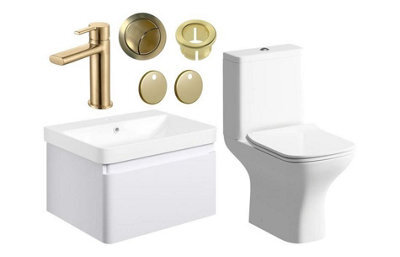 Aquarius Sophie 605mm Vanity Unit Matt White Wc Set With Brushed Brass Finishes - image 1