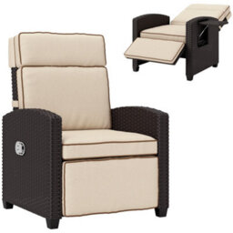 Outsunny Rattan Garden Recliner Sun Lounger W/ Flip Table, Dark Brown/khaki - thumbnail 2