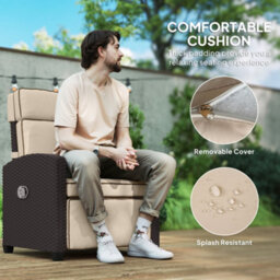 Outsunny Rattan Garden Recliner Sun Lounger W/ Flip Table, Dark Brown/khaki - thumbnail 7