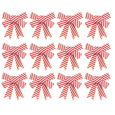 Snow White 6X 2 Red White Candy Stripe Christmas Bows Tree Decoration 17Cm X 14Cm - image 1