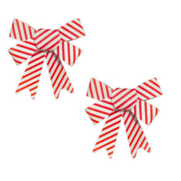 Snow White 6X 2 Red White Candy Stripe Christmas Bows Tree Decoration 17Cm X 14Cm - thumbnail 2