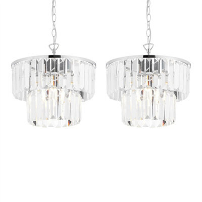 First Choice Lighting Set Of 2 Knightsbridge - Two Tier Glass Ceiling Pendant Lights - image 1