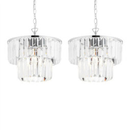 First Choice Lighting Set Of 2 Knightsbridge - Two Tier Glass Ceiling Pendant Lights