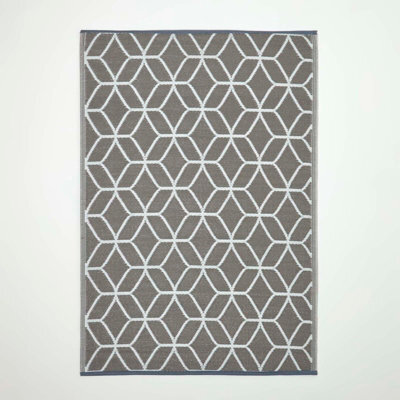 Homescapes Luxury Outdoor Rug Waterproof Reversible For Garden, 120 X 180 Cm, Grey & White, 100% Recycled, Geometric - image 1