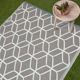 Homescapes Luxury Outdoor Rug Waterproof Reversible For Garden, 120 X 180 Cm, Grey & White, 100% Recycled, Geometric - thumbnail 2