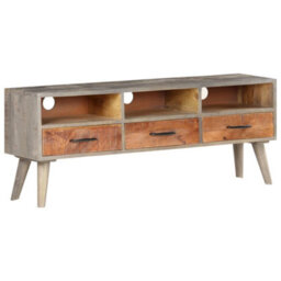 Berkfield Tv Cabinet Grey 130X35X51 Cm Solid Rough Mango Wood - thumbnail 9