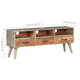 Berkfield Tv Cabinet Grey 130X35X51 Cm Solid Rough Mango Wood - thumbnail 7