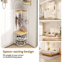 Costway 180Cm Tall Corner Hall Tree 4-Tier Coat Rack Entryway Shoes Shelf Organizer Natural - thumbnail 9