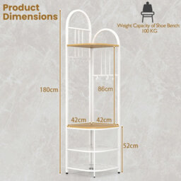 Costway 180Cm Tall Corner Hall Tree 4-Tier Coat Rack Entryway Shoes Shelf Organizer Natural - thumbnail 3