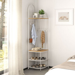 Costway 180Cm Tall Corner Hall Tree 4-Tier Coat Rack Entryway Shoes Shelf Organizer Natural - thumbnail 4