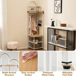 Costway 180Cm Tall Corner Hall Tree 4-Tier Coat Rack Entryway Shoes Shelf Organizer Natural - thumbnail 7