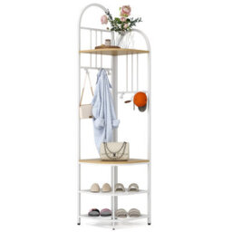 Costway 180Cm Tall Corner Hall Tree 4-Tier Coat Rack Entryway Shoes Shelf Organizer Natural - thumbnail 2