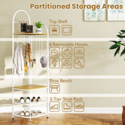 Costway 180Cm Tall Corner Hall Tree 4-Tier Coat Rack Entryway Shoes Shelf Organizer Natural - thumbnail 6