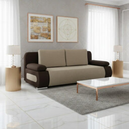 Emma Upholstered Sofa Bed With Storage With Sleeping Function Comfortable And Stylish For The Living Room Beige And Brown - thumbnail 2
