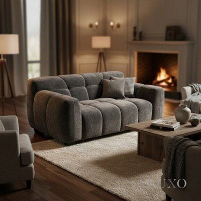 Aluxo Harlem 2 Seater Boucle Sofa Loveseat Chocolate Medium 5 Year Warranty - image 1