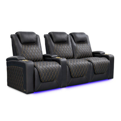 Valencia Oslo Ultimate Luxury Edition Home Theater Seating Row Of 3 Loveseat Right Onyx Gold Stitching - image 1
