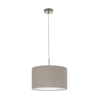 Elegant Satin Nickel Pendant Ceiling Light With Taupe Fabric Shade - image 1