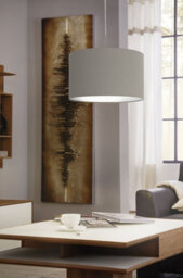 Elegant Satin Nickel Pendant Ceiling Light With Taupe Fabric Shade - thumbnail 3