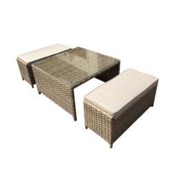 Signature Weave Elizabeth Wicker Coffee Table & 2X Ottoman Stool Seats Natural