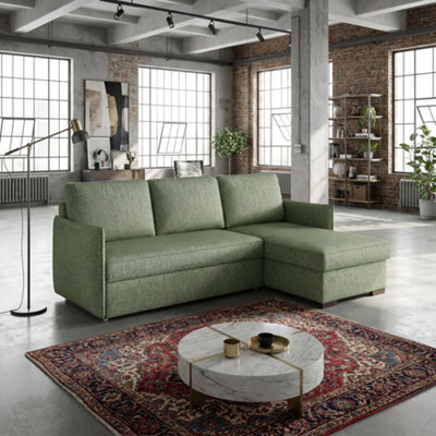 Megan Corner Sofa Bed For Living Room Polyurethane Foam Wave Spring Wooden Frame With Storage 220X90X160Cm Green - image 1