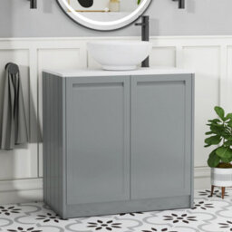 Royal Bathrooms Royal Bathroom Elmore 800mm Matt Pebble Grey Freestanding Countertop Bathroom Vanity Unit 2 Door With Breeze Basin - thumbnail 1