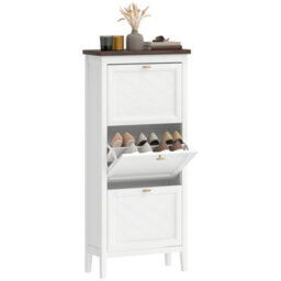 Homcom Shoe Cabinet With 3 Flip Drawers, Narrow Shoe Storage Cabinet, White - thumbnail 2