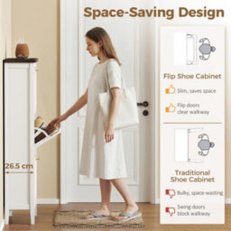 Homcom Shoe Cabinet With 3 Flip Drawers, Narrow Shoe Storage Cabinet, White - thumbnail 4