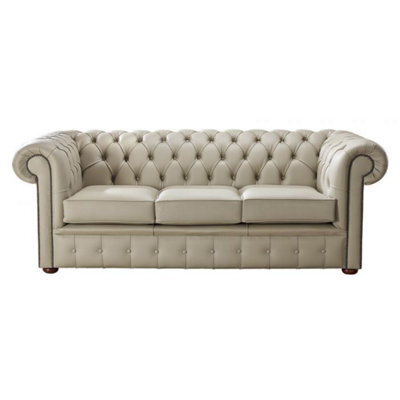 Chesterfield 3 Seater Shelly Pebble Leather Sofa Bespoke In Classic Style - image 1