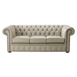 Chesterfield 3 Seater Shelly Pebble Leather Sofa Bespoke In Classic Style - thumbnail 1