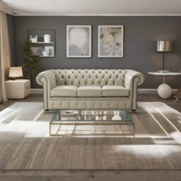 Chesterfield 3 Seater Shelly Pebble Leather Sofa Bespoke In Classic Style - thumbnail 2